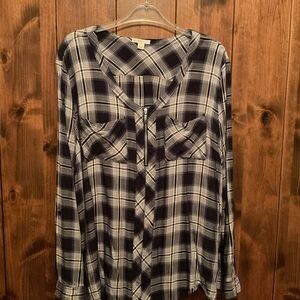 Cato Navy and White Plaid Button Down Shirt
